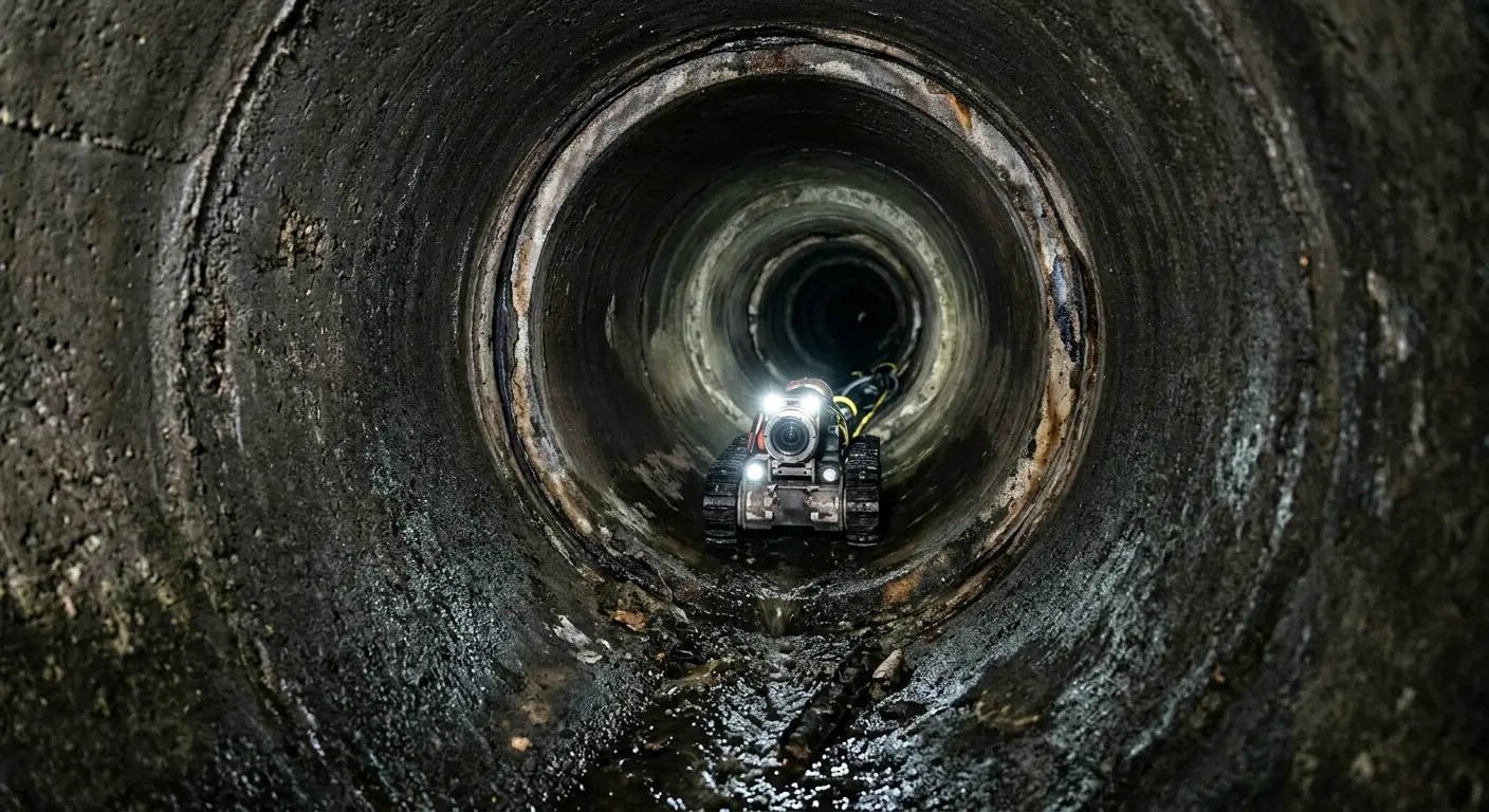 Robotic sewer camera inspecting pipe interior for Sewer Line Cleaning in Utica